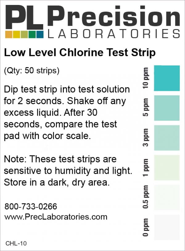 Low Level Chlorine Test Strip, 10ppm