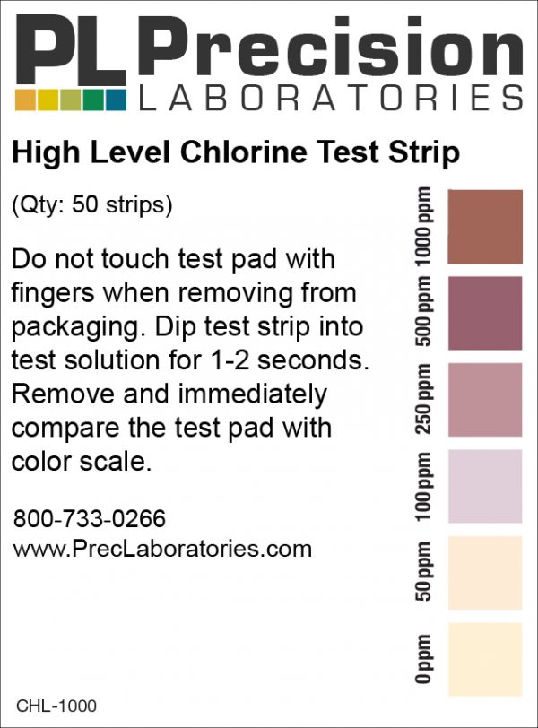High Level Chlorine Test Strip, 1000ppm