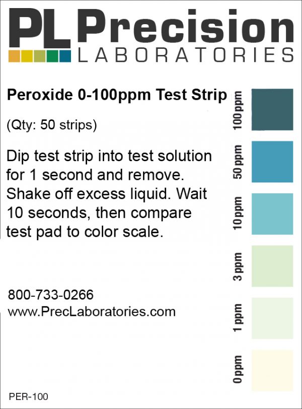 Low Level Peroxide Test Strip, 100ppm